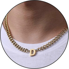 Pingente em Forma de Letra com Cadeia Cubana 18+2 Polegadas 6,5mm D Ouro Aço Inoxidável Hipoalergênico Simples e Fashion