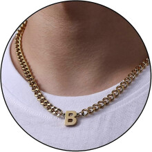 Letterhanger met Cubaanse ketting, 18+2 inch (verstelbare lengte), goudkleurige B-letter, hypoallergeen titaniumstaal.
