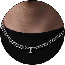 Collana con catena cubana a forma di lettera in argento I, larghezza 6,5 mm, materiale in acciaio 316L, lunghezza regolabile 18+2 pollici