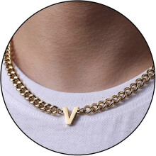 Anhänger mit kubanischer Kette, Buchstabe V, Gold, 6,5 mm breit, Edelstahl 316L, 18+2 Zoll, hypoallergen
