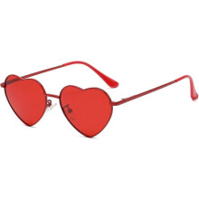 Occhiali da sole da donna, montatura in metallo a forma di cuore, lenti larghe 54 mm, tutto rosso trasparente, antiriflesso