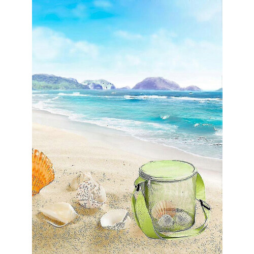 Kids Beach Bag, 17x15cm Mesh Style, Shell Collection Foldable Adjustable Shoulder Strap (Green) 1