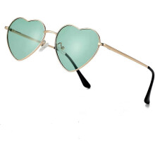Óculos de Sol para Mulher Lentes de 54mm de Largura armação de Metal em Forma de Coração Proteção UV Dourado Verde
