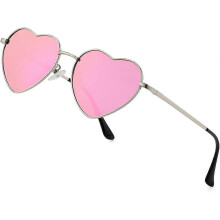 Óculos de Sol Feminino, armação metálica em coração rosa, anti-reflexo design leve de 17,7g