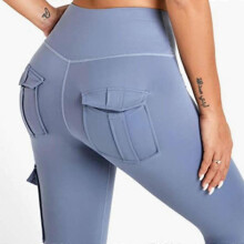 Yoga broek voor dames, nylon stof met hoge elasticiteit (lichtblauw, L-XL), hardloopbroek voor fitness