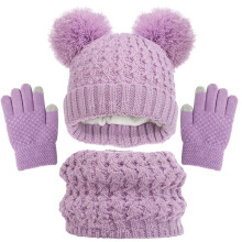 Strickmütze, Schal und Handschuhe für Kinder (1-11 Jahre), Lila, Einheitsgröße, Wolle, warm, winddicht
