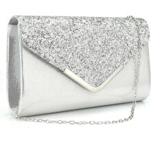 Damesclutch zilver 24x14,5x6cm 230g Verborgen sluiting Elegante feesttas