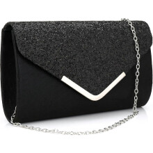 Damesclutch zwart 24x14,5x6cm Polyester Avondtas met verborgen sluiting