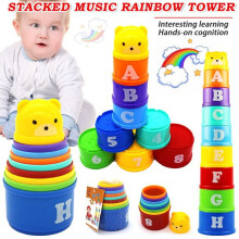 Dsseng Baby Stacking Cups, 9-Piece Nesting & Sorting Toys, Counting Game for 12-36 Month Toddlers, Indoor, Outdoor, Bath, Beach Play - Compatible