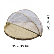 Hand-Woven Food Serving Tent Basket, Fruit Vegetable Bread Cover Storage Container Outdoor Picnic Mesh Tent with Gauze (Dust-Proof) Keep Out Flies,