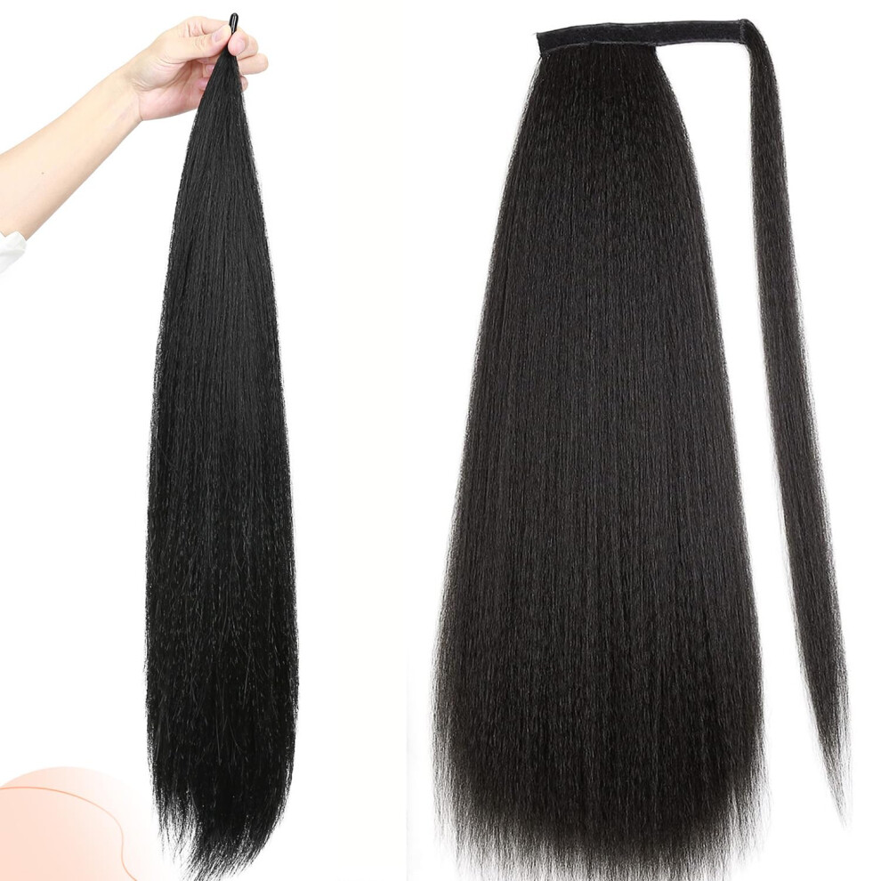 Kinky Straight Ponytail Extension Wrap Around Natural Yaki Hair for Black Women 30in+28in