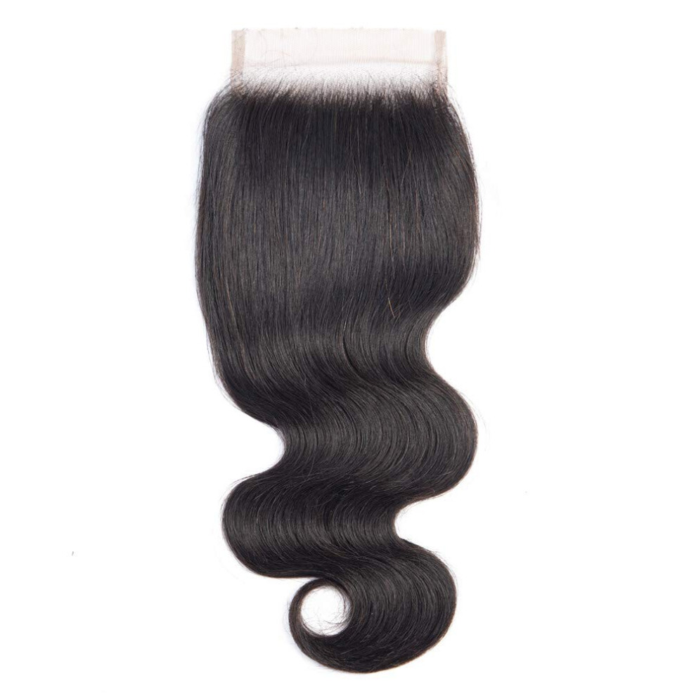 Unisex Brazilian Body Wave Lace Closure 4X4 Part 18 Inch Virgin Human Hair Natural Scalp Appearance