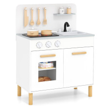 Holz Kinderküche mit 10 Zubehör Spielküche mit Licht & Sound Spielzeugküche für Kinder ab 2 Jahren