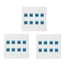 3X Ethernet Wall Plate 8 Port - Double Cat6 RJ45 Network Cable Faceplate Female to Female - Blue