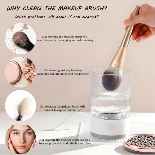Electric Makeup Brush Cleaner Machine Rechargeable Automatic Deep Cleaning for All Brush Types Transparent 2