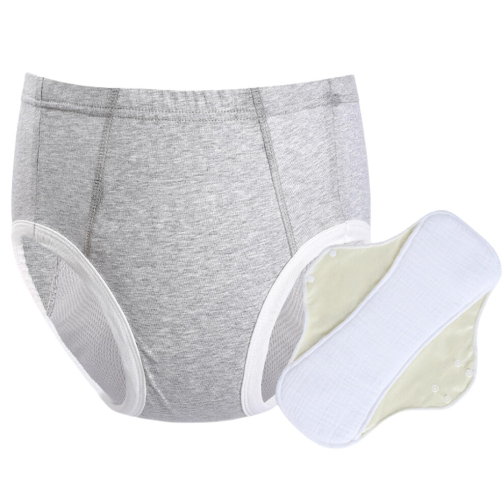Adult Cloth Diaper with Insert Leakproof Reusable Brief for Incontinence Seniors Disabled Postpartum XXL Grey
