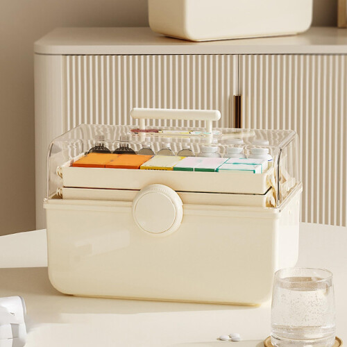 First Aid Storage Box Plastic MultiLayer Medicine Organizer with Handle for Home Emergency Use