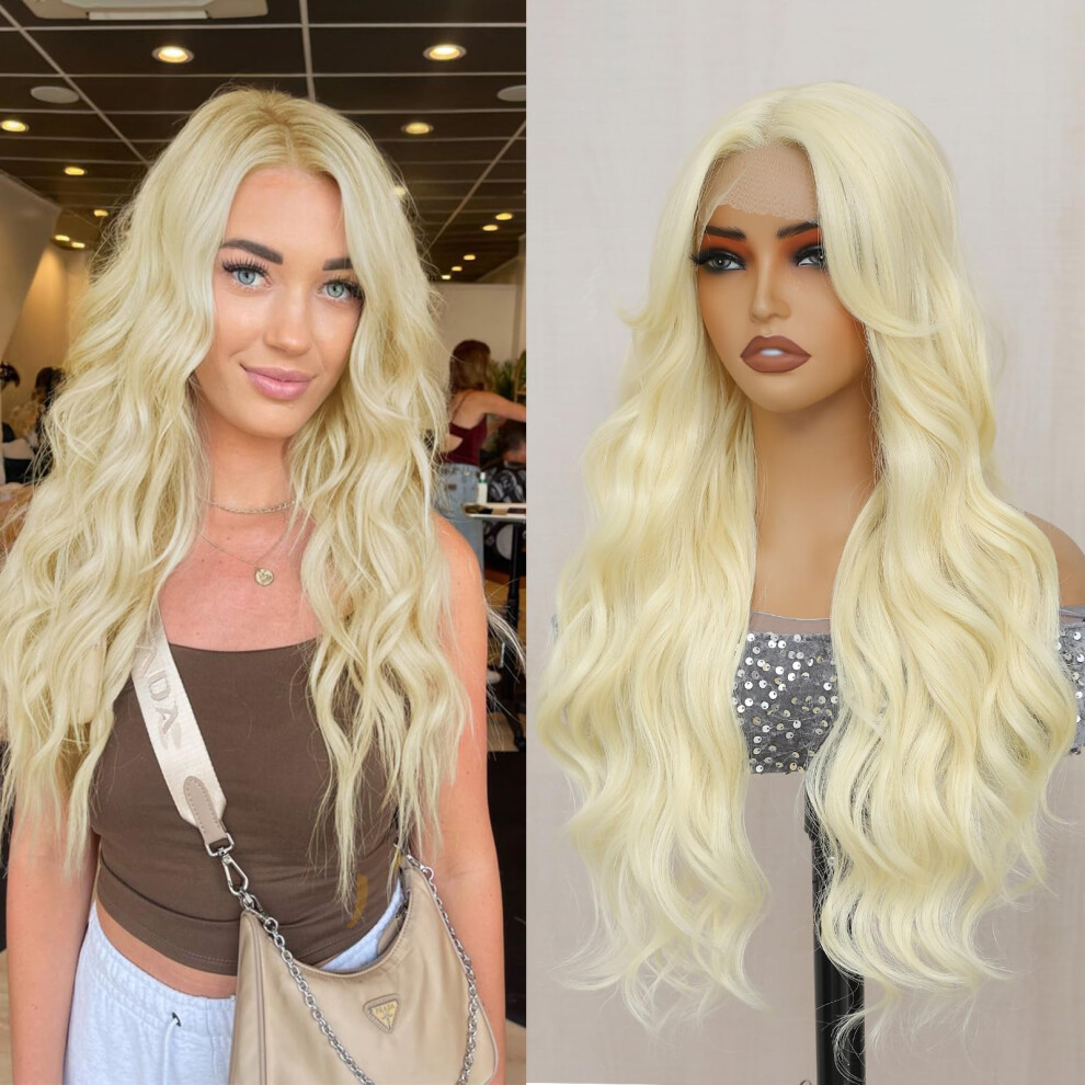 613 Blonde Body Wave Lace Front Wig 26 Inch Synthetic Heat Resistant PrePlucked Glueless Hair for Women