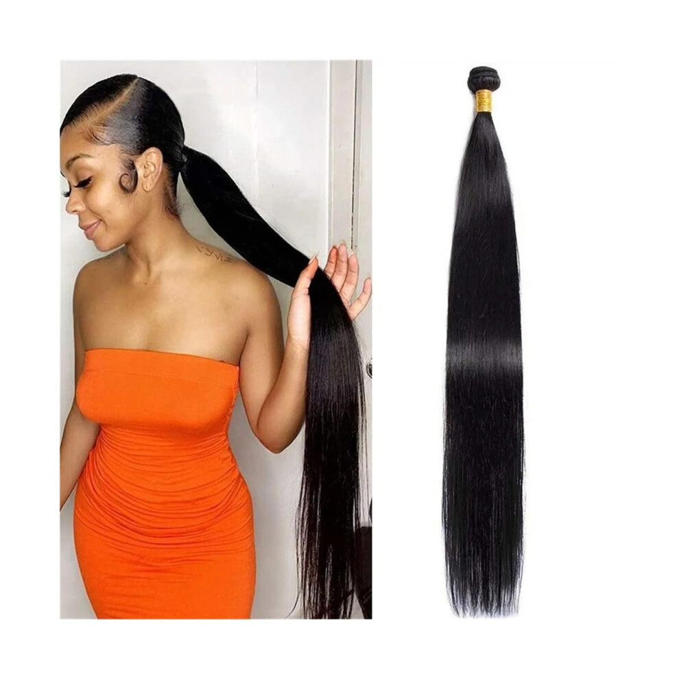 Unisex Black 28 Inch Brazilian Human Hair Clip In Extensions Bone Straight 1B Remy Tangle