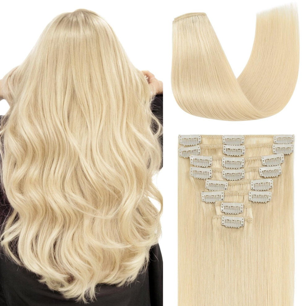 Unisex Clip In Hair Extensions 12 Inch 613 Bleach Blonde Double Weft 100% Human Hair 8Pcs 50G