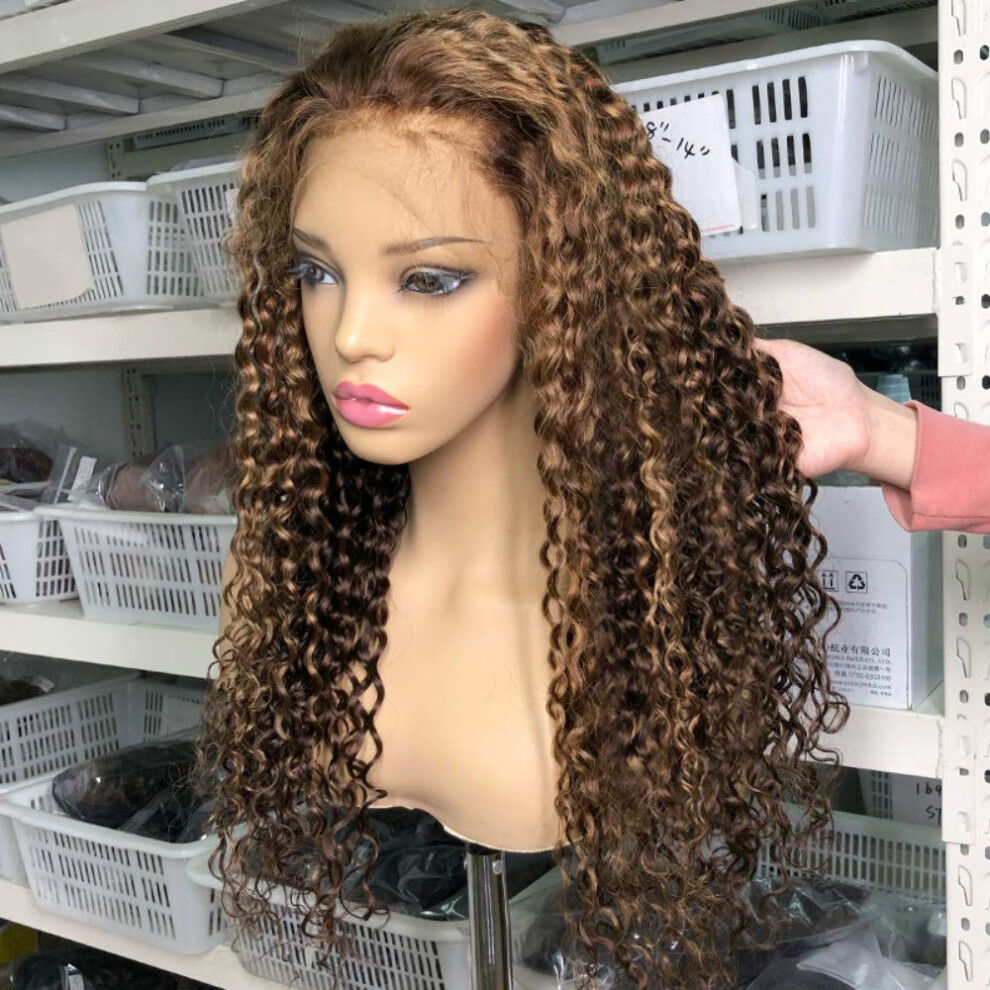 18 Inch Ombre Curly Brazilian Human Hair Lace Front Wig 13x4 Glueless 180 Density for Black Women