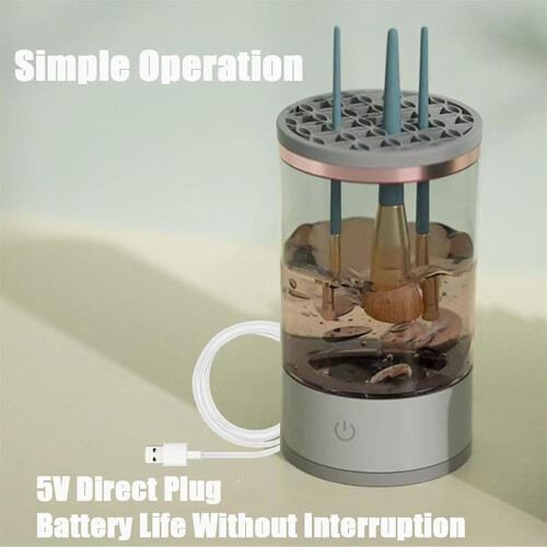 Automatic Makeup Brush Cleaner with Waterproof Design for Brush Sets, Plugin Pink Model 1
