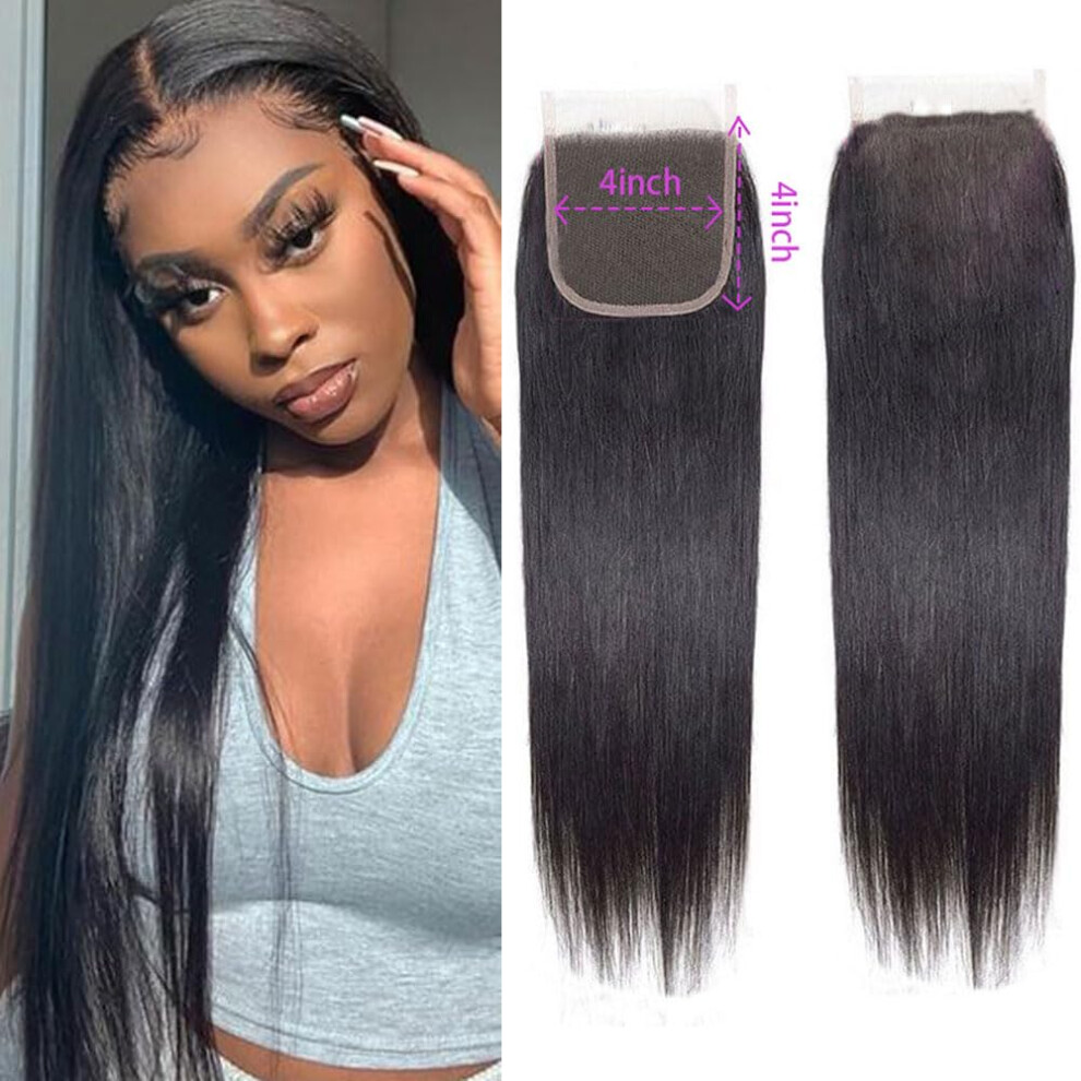 Unisex 4X4 Hd Lace Closure 20 Inch Brazilian Virgin Human Hair, Silky Straight With Invisible Hairline