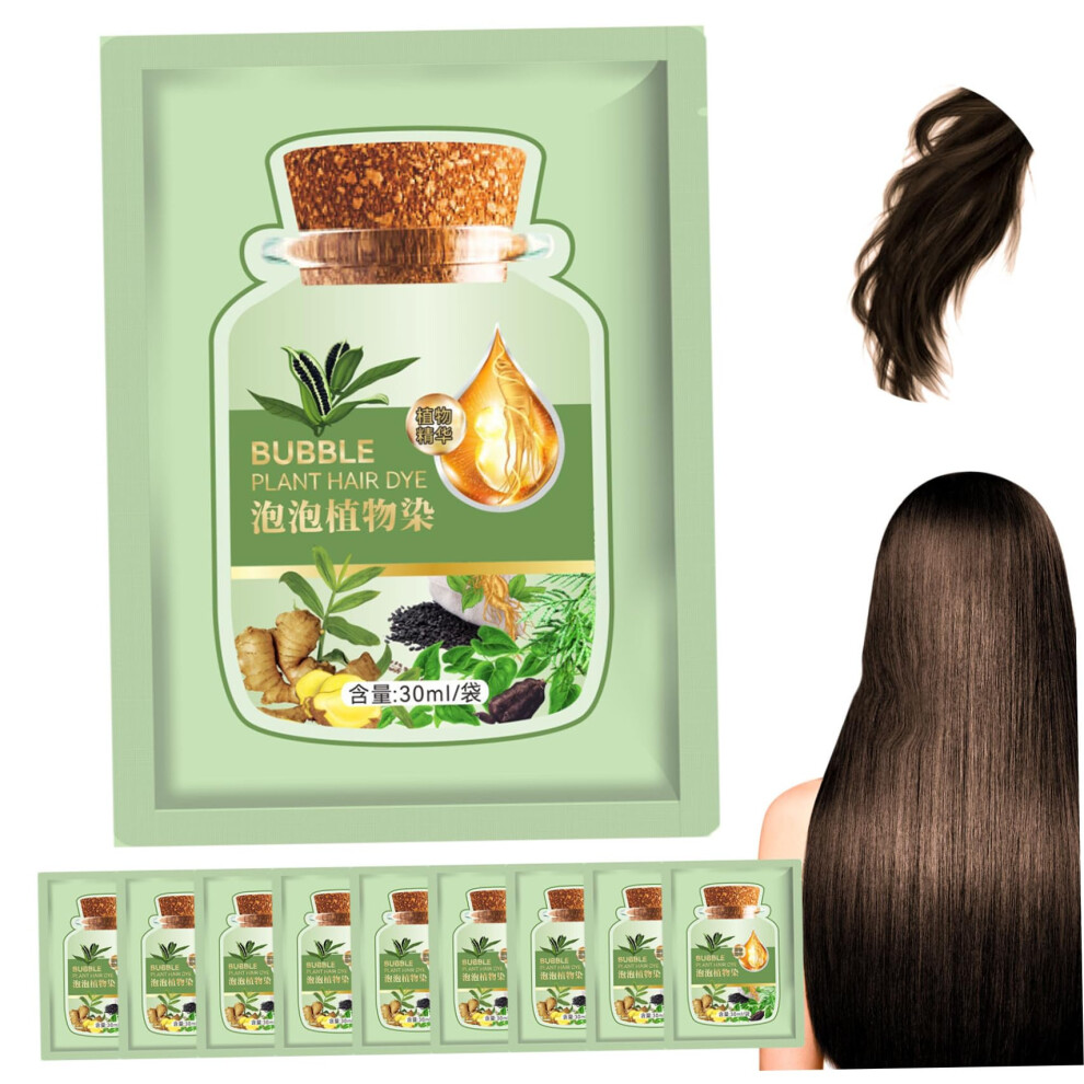Brown Natural Plant Hair Dye Chestnut 10Pcs Longlasting Gentle Bubble Formula For Gray Coverage