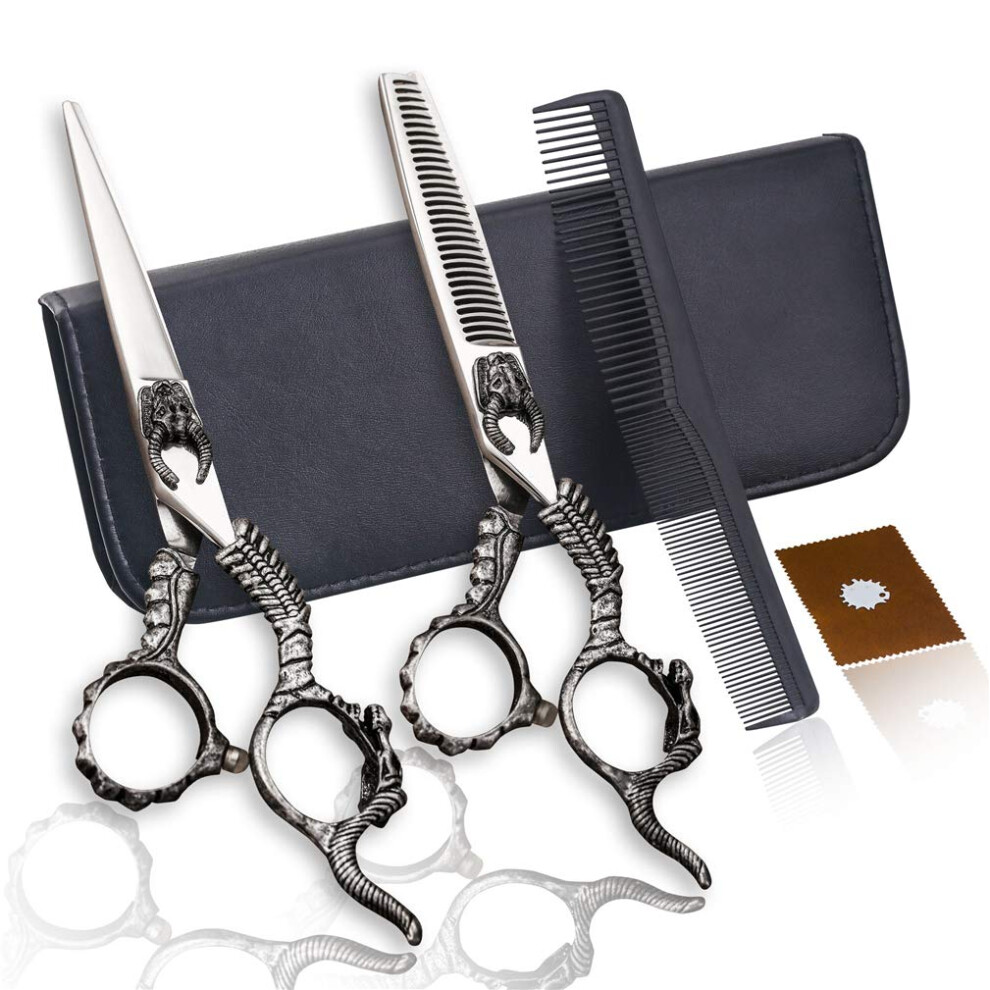 Professional 6.0 Inch Hair Cutting Scissors and Thinning Shears Set, Ergonomic 440C Steel Barber Kit