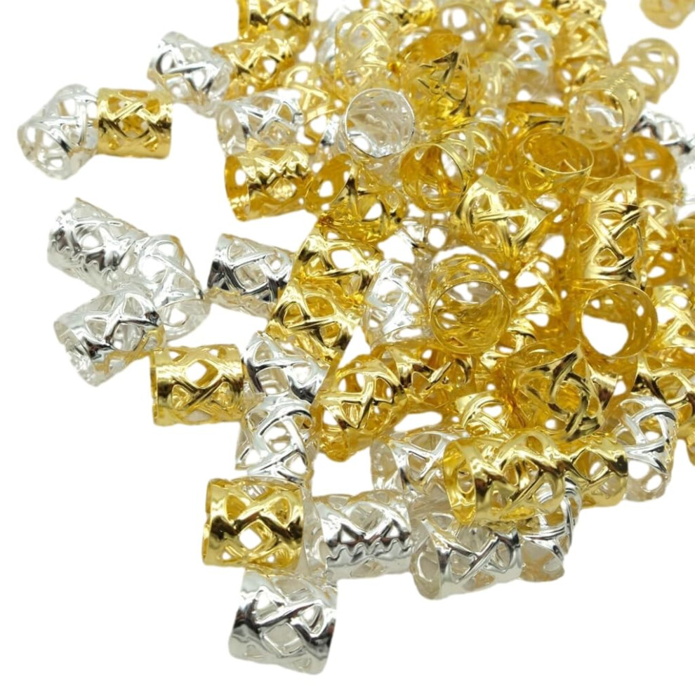 Unisex Silver,Gold 100Pcs Hair Braid Accessories And Dreadlock Beads, Adjustable Gold Silver Braid Cuffs Clips