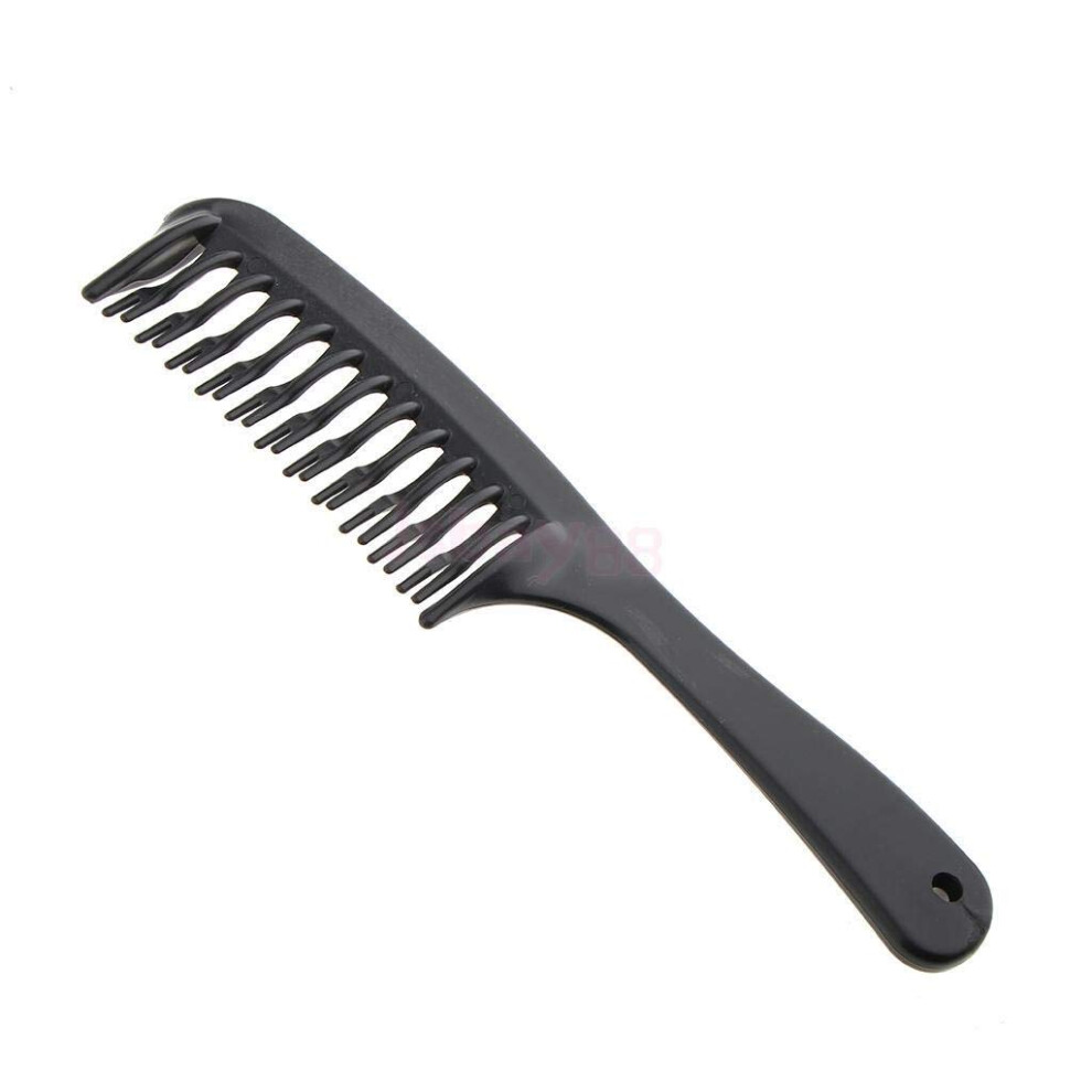 Black Double Row Wide Tooth Comb for Curly Hair with Rounded Teeth Detangling Brush for Salon Use
