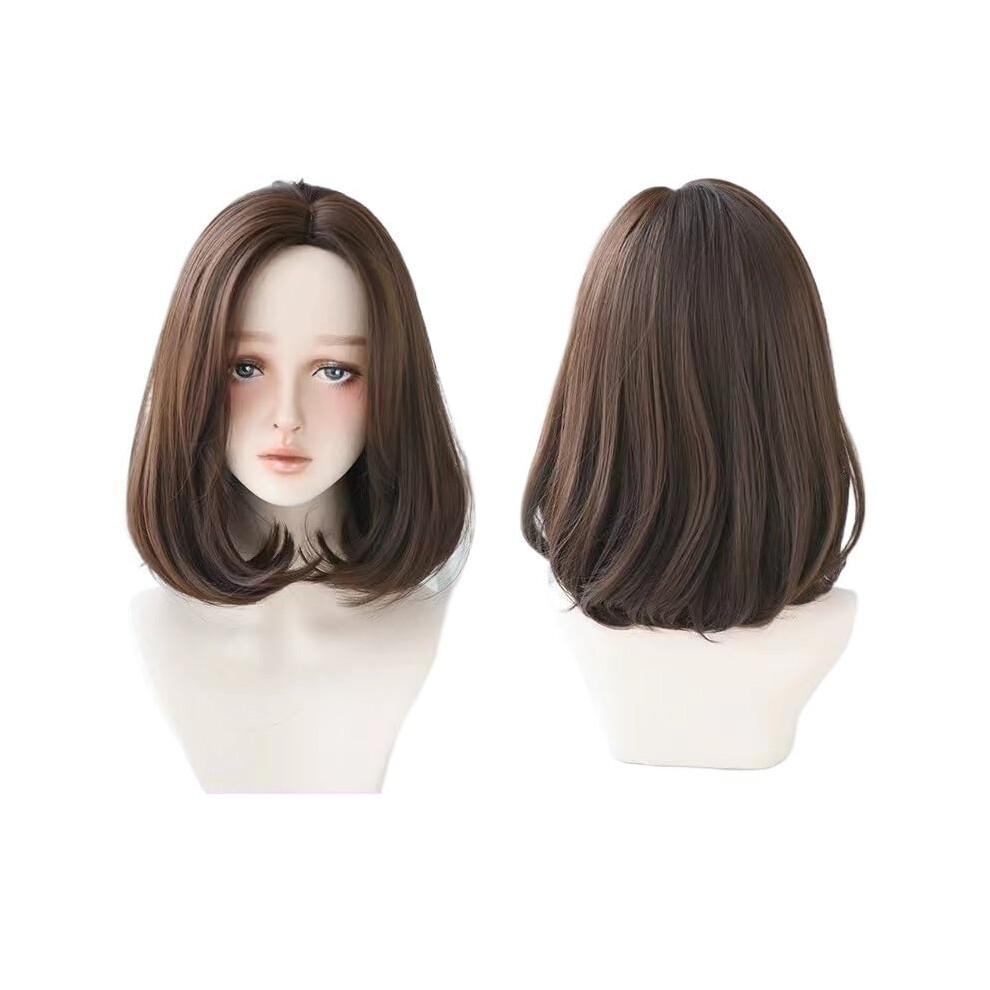 Short Curly Bob Wig with Bangs, Heat Resistant Synthetic Chocolate Brown Wig for Women