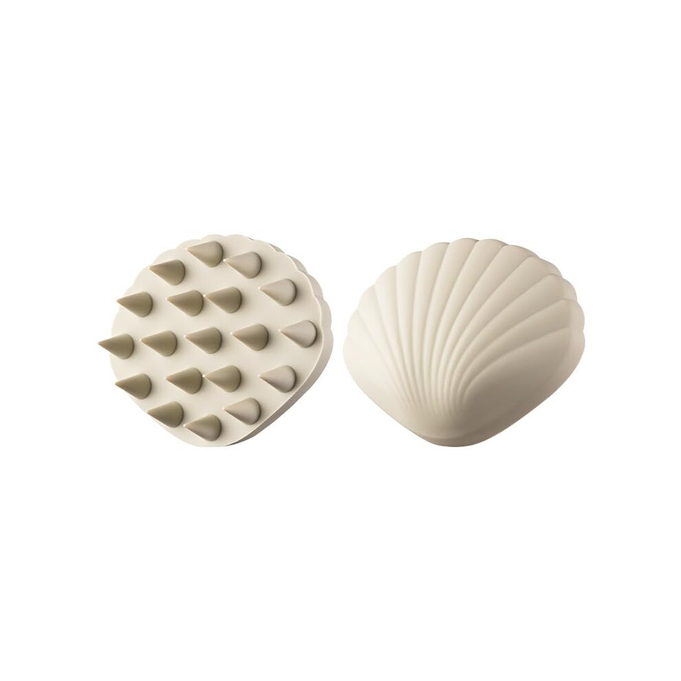 Beige Silicone Scalp Massager Brush For Hair Growth And Dandruff Removal With Soft Bristles