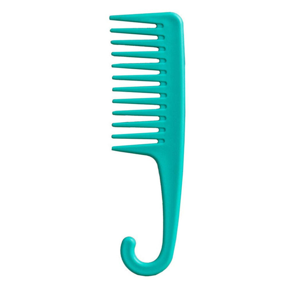 Unisex Blue Wide Tooth Shower Comb With Hook For Curly Wet Hair, Gently Detangles And Reduces Breakage