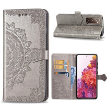 Compatible with Samsung Galaxy S20 FE - Mandala Leather Case - Grey Grey