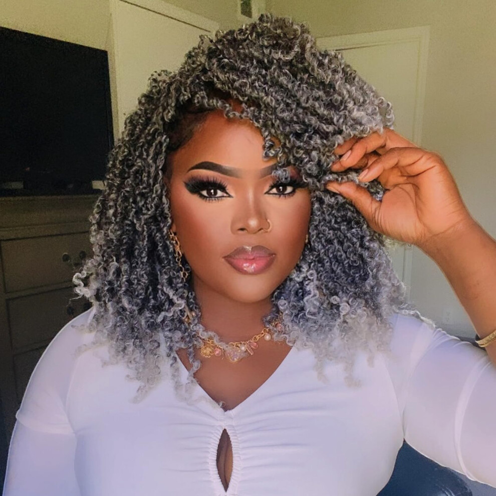 Unisex Gray 8 Inch Ombre Passion Twist Crochet Braiding Hair 8 Packs Pretwisted Short Bob Lightweight