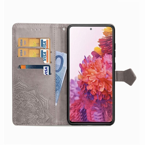 Compatible with Samsung Galaxy S20 FE - Mandala Leather Case - Grey Grey 2