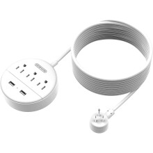 Extension Cord 15ft, Flat Plug Power Strip with Long Extension Cord, 3 Outlet 2 USB Desktop Charging Station