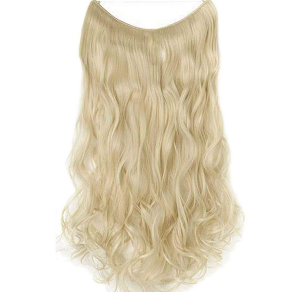 Unisex 18 Inch Halo Hair Extensions Bleach Blonde Synthetic Wavy Heat Resistant With Easy Wire Adjustment