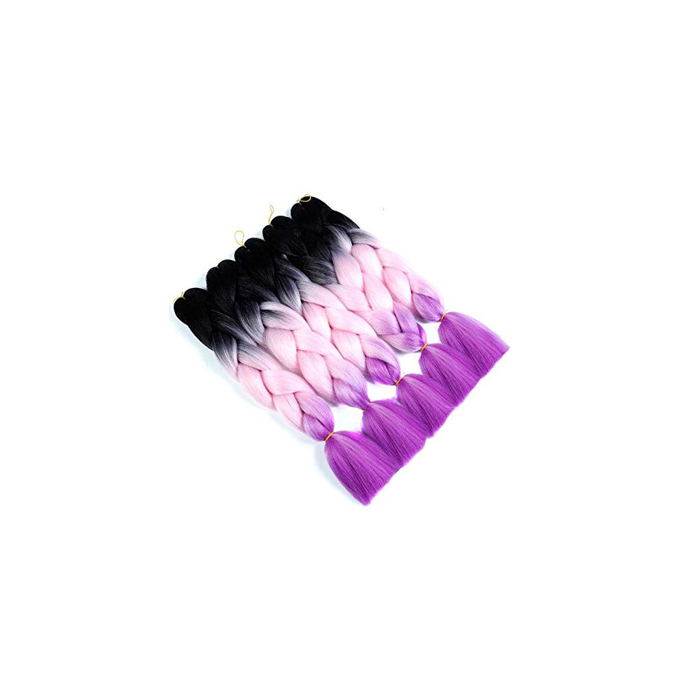 Unisex Purple Jumbo Braiding Hair Extensions 24 Inch Ombre Synthetic Tangle For Women