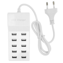 Estação de carregamento USB portátil com potência total de 40W e 10A, tecnologia avançada, plugue inteligente, proteção contra sobrecarga,