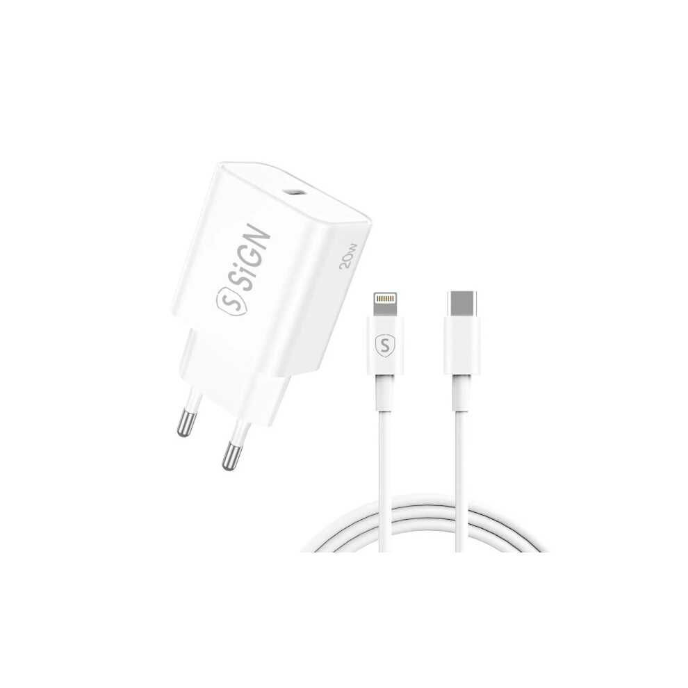 Sign Compatible With Iphone Usb-C Pd Fast Charger 20W With Usb-C To Lightning Cable, 2M - White 9149926955023