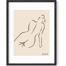 Póstaer Líníochta Picasso - Ealaín Balla Teibí Mná, Prionta Ealaíne Líne Íostach Scáthchruth Mná (Fráma Dubh 12x16)