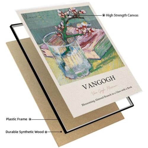 Τέχνη τοίχου σε καμβά Van Gogh - Ανθισμένο κλαδί αμυγδαλιάς σε γυαλί με βιβλίο, 12"x16", 1