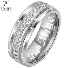 Fáinne Pósta Tungstain Tioneer le 15 Zirconia Ciúbach in Airgead Fáinne Óir Dubh Tioneer 8mm