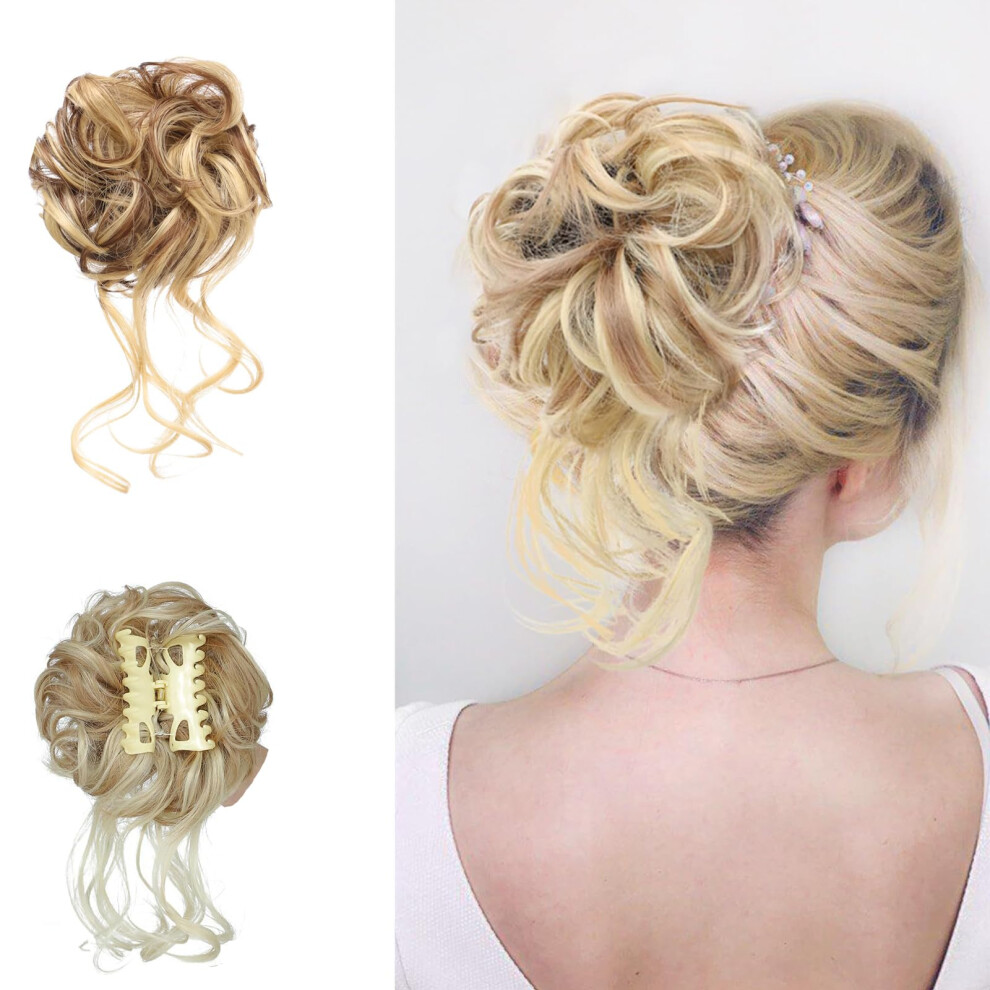 Unisex Gold Curly Bun Hair Piece With Secure Claw Clip Â Instant Volume Boost Synthetic Wavy Extension