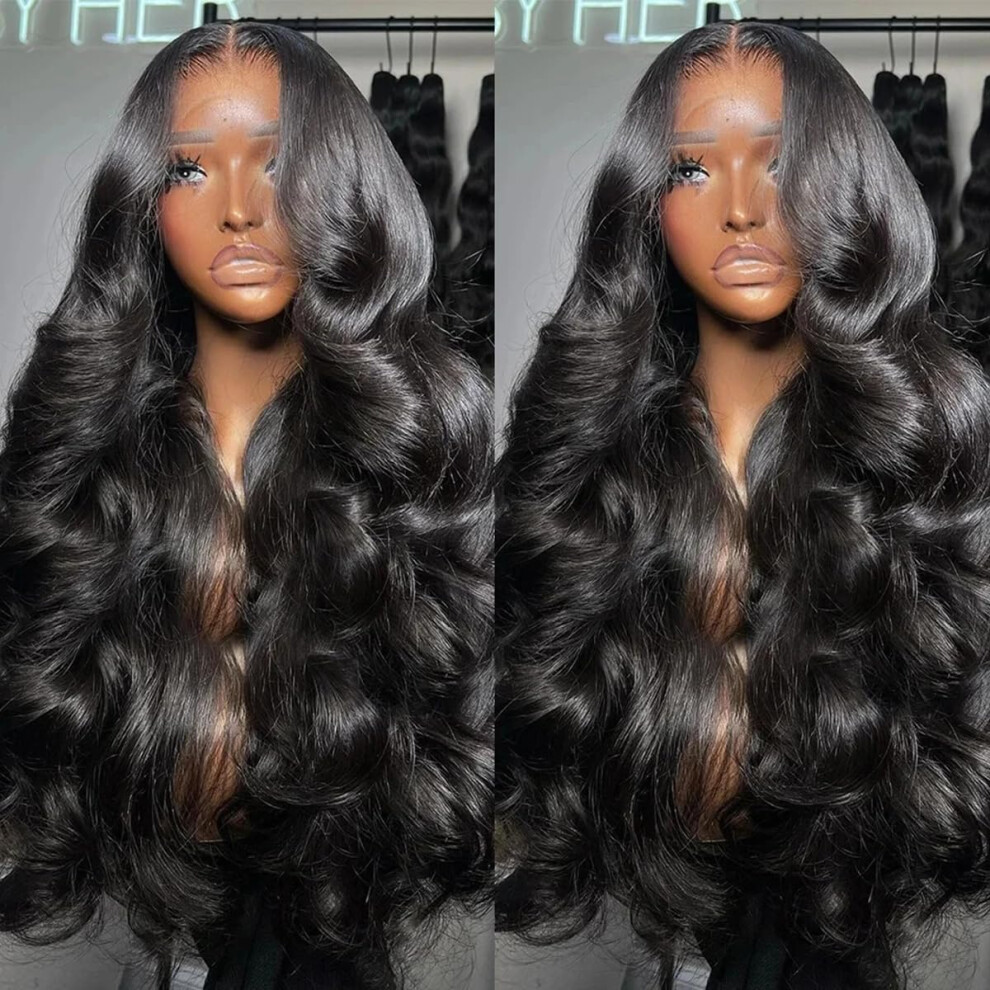Unisex Hd Lace Front Wig 30 Inch Body Wave Brazilian Remy Human Hair Glueless Pre Plucked 13X6