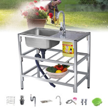 Outdoor Stainless Steel Utility Sink with Single Bowl, Standing Washing Station for Kitchen, Garage, Restaurant, Bar, 75x40cm