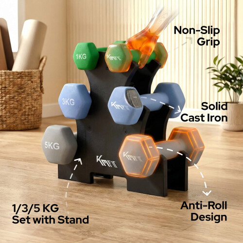 KM-Fit 18 kg dumbbell set with stand 2