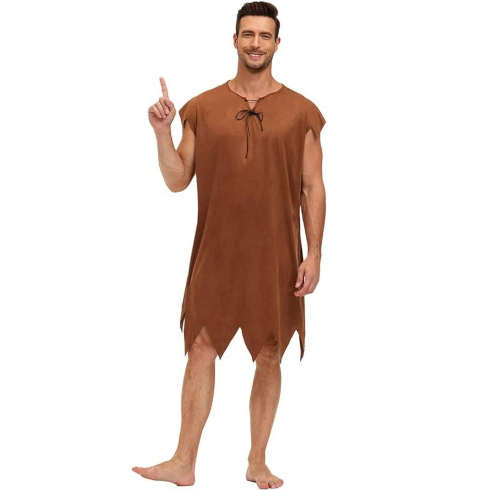 Photos - Fancy Dress  Adult Fred and Wilma Hominid Costume Set Women Wilma Dress include Necklace with Wig Man Caveman Cosplay Outfits(Brown, S)